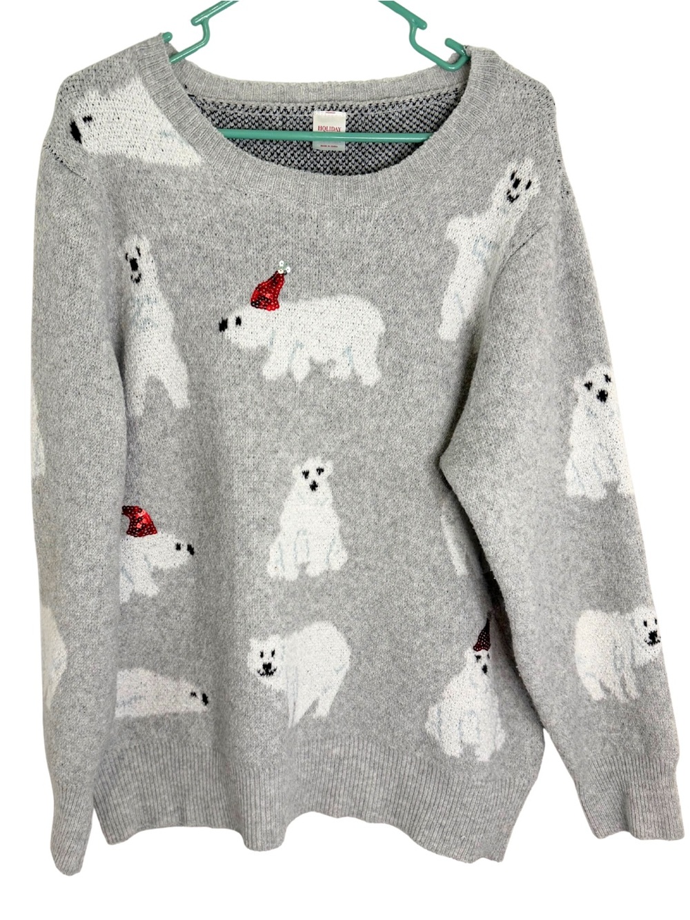 3/$20 Holiday Time Grey Crewneck Sweater with White Polar Bears Size 1X